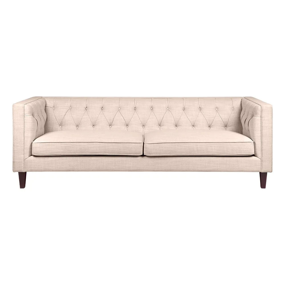 Tuxedo 3 Seater Tufted Sofa Fawn Linen - 34489