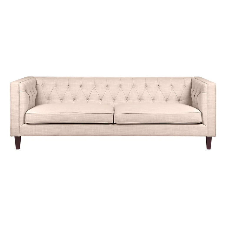Tuxedo 3 Seater Tufted Sofa Fawn Linen - 34489