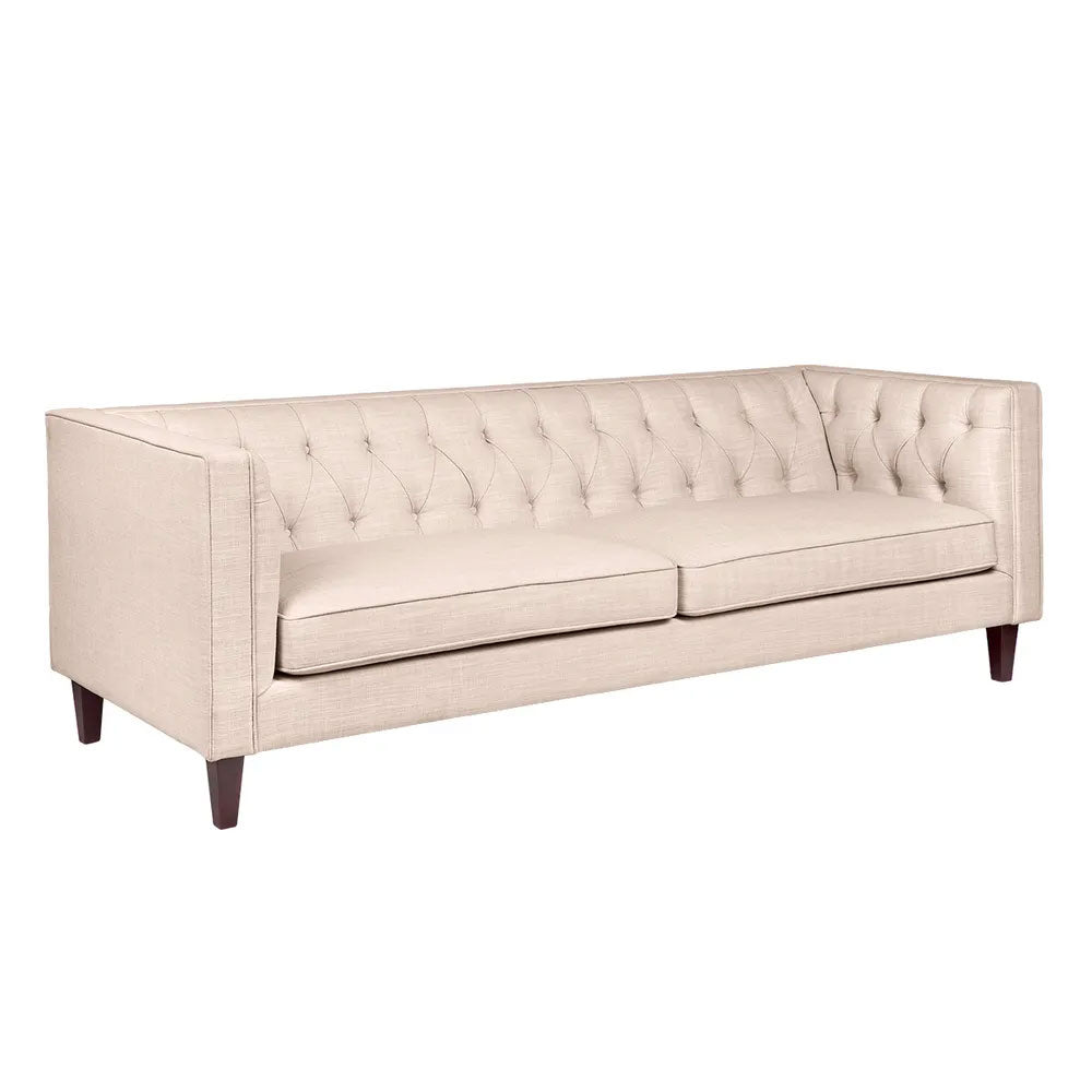 Tuxedo 3 Seater Tufted Sofa Fawn Linen - 34489