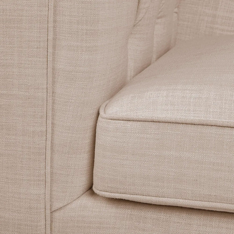 Tuxedo 3 Seater Tufted Sofa Fawn Linen - 34489