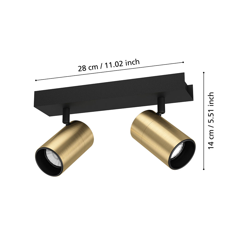 Cumaribo 2 Light 10W LED Spotlight Black / Brushed Brass - 390083N