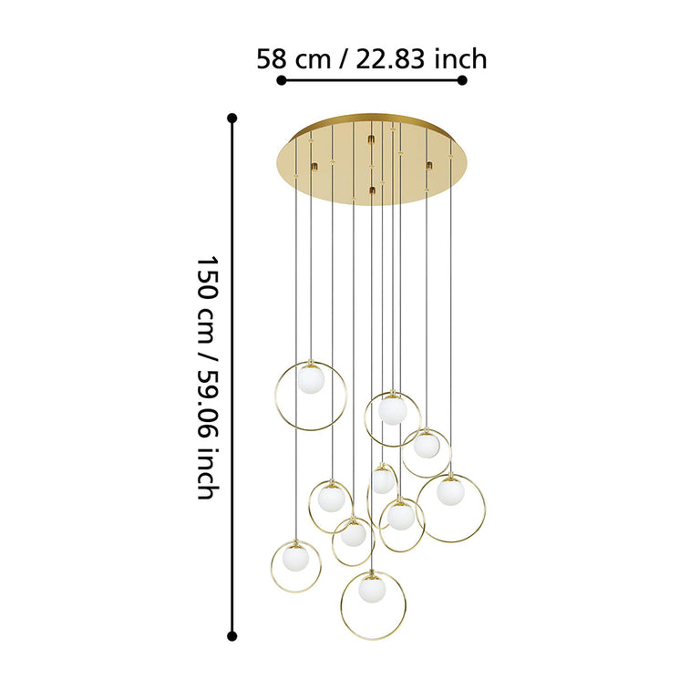 Portocolom 580mm 10 Light Dimmable LED Pendant Brass / Warm White - 390345