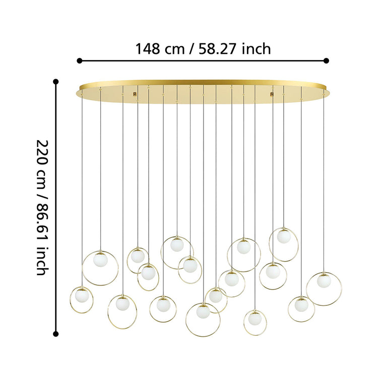 Portocolom 1480mm 17 Light Dimmable LED Pendant Brass / Warm White - 390348