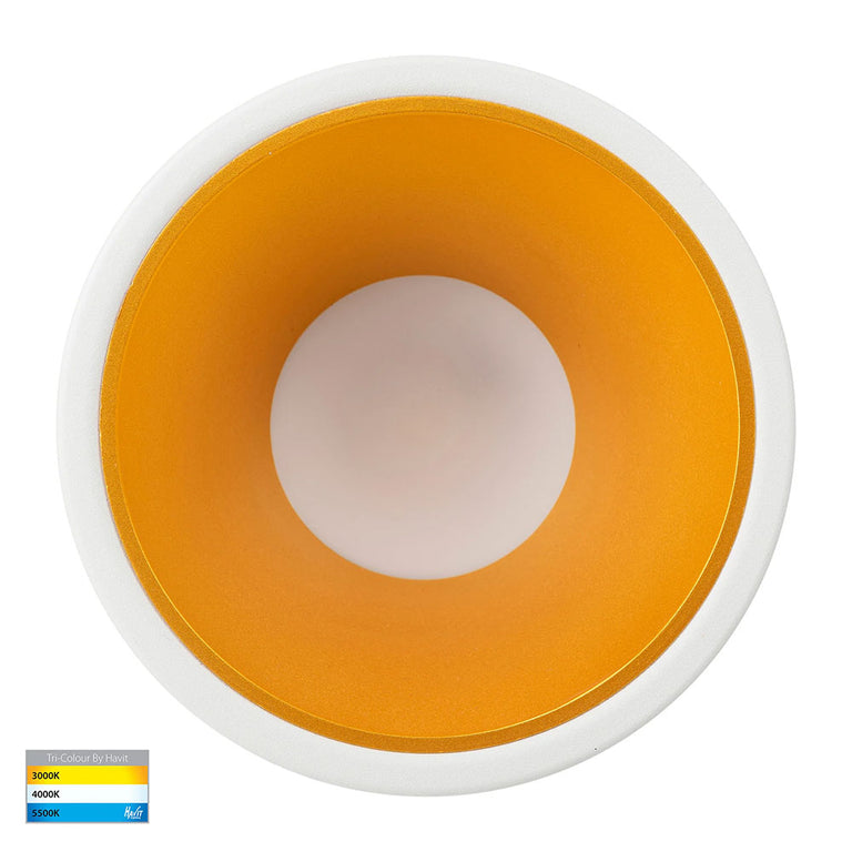 Gleam 9W CCT 240V LED 97mm Downlight White & Gold - HV5528T-WG
