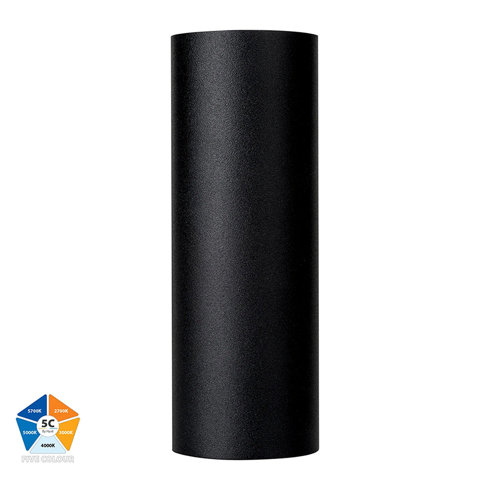Aries 2 x 6W 5CCT 240V LED Up & Down Wall Pillar Light Aluminium Black - HV3626S-ALUBLK