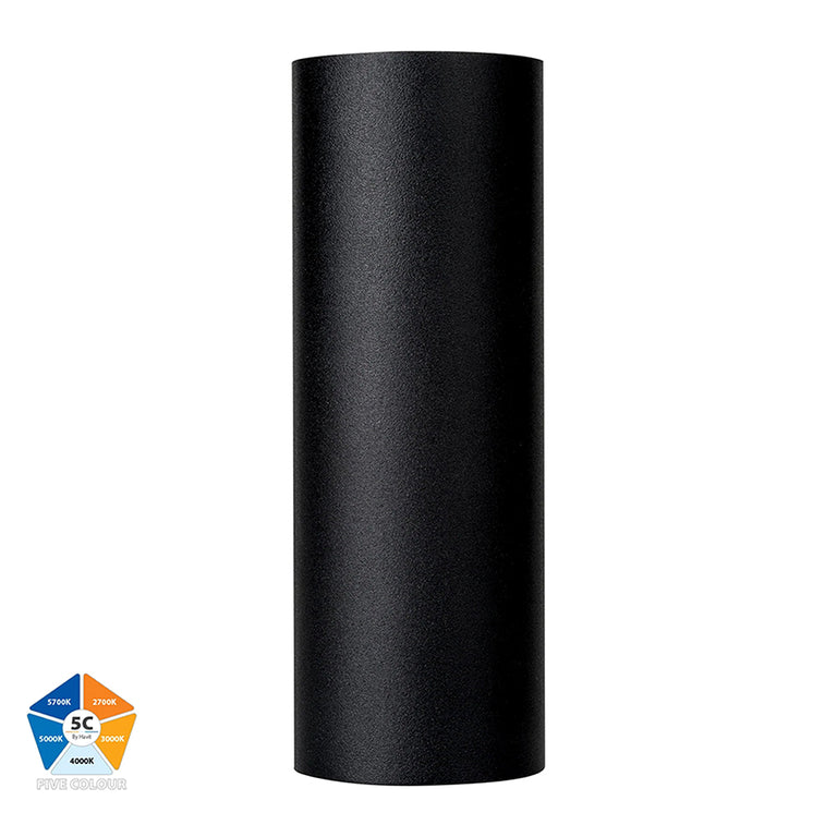 Aries 2 x 6W 5CCT 240V LED Up & Down Wall Pillar Light Aluminium Black - HV3626S-ALUBLK