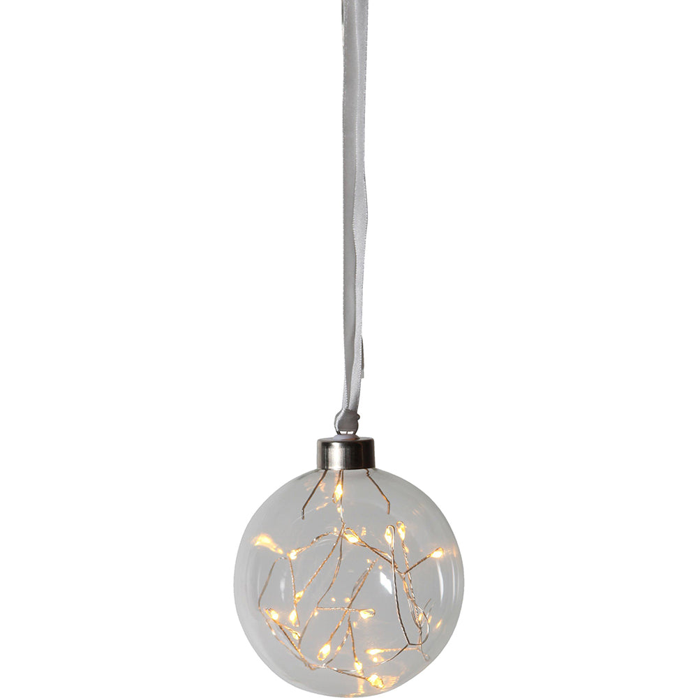 Glow Battery Operated Hanging Ball Light Silver / Warm White - 410587