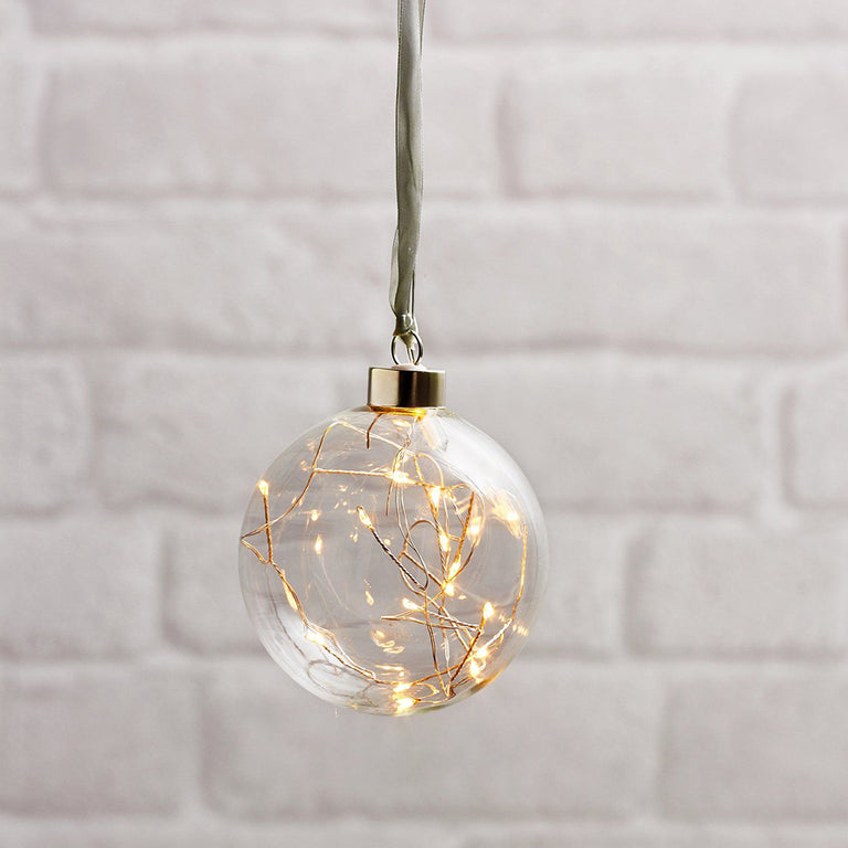Glow Battery Operated Hanging Ball Light Silver / Warm White - 410587