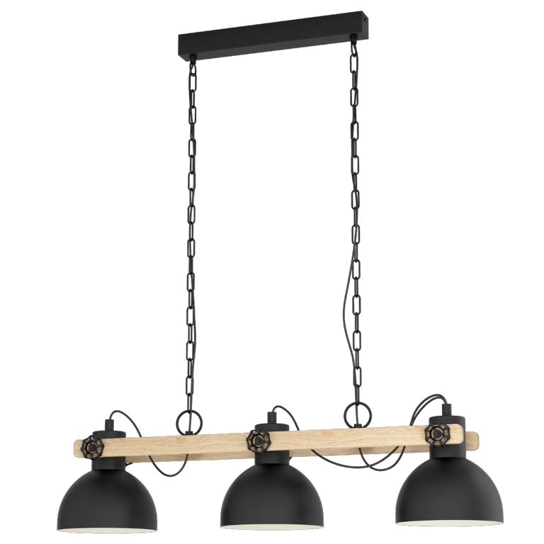 Lubenham 3 Light Industrial Pendant Black / Brown - 43163N
