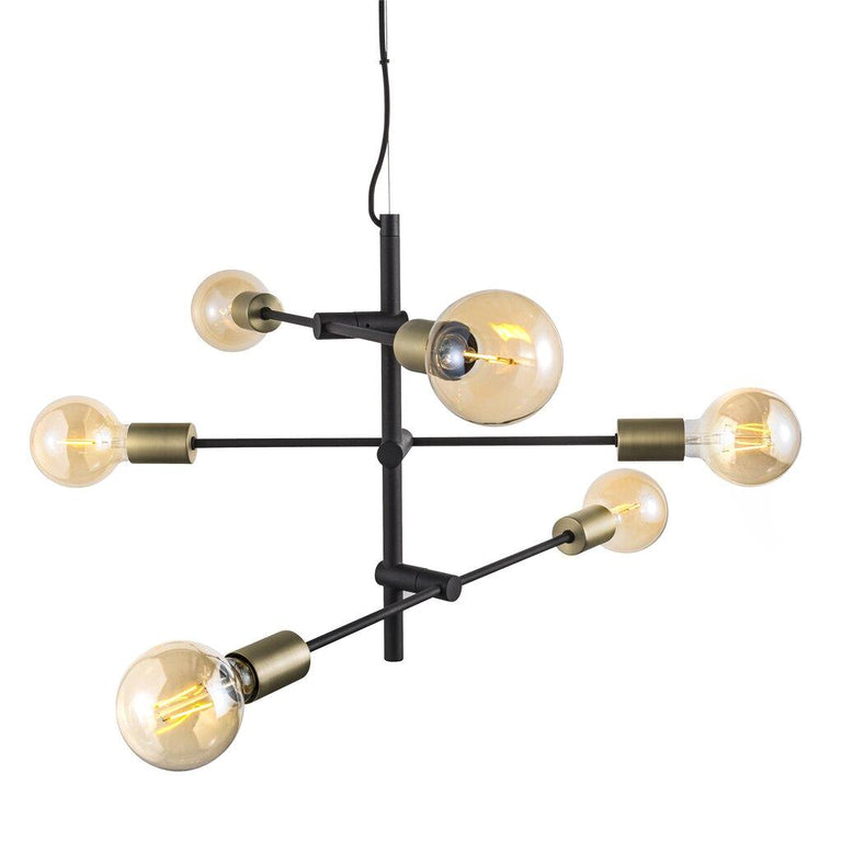 Josefine 6 Light Pendant Matt Black / Brass - 48933003
