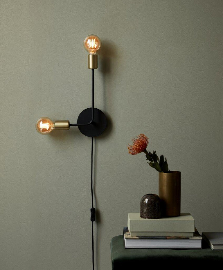 Josefine 2 Light Wall Light Matt Black / Brass - 48941003