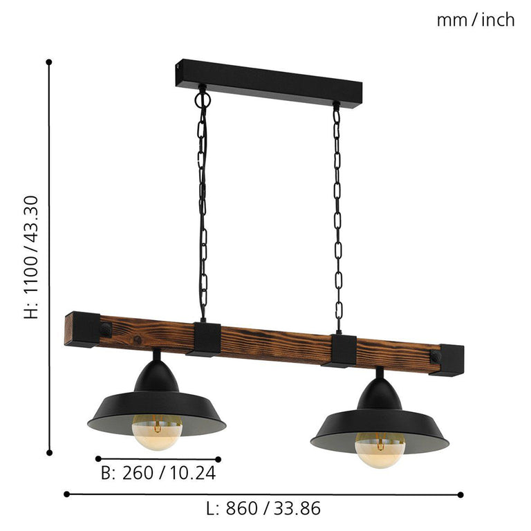 Oldbury 2 Light Pendant Wood / Rustic Brown - 49684