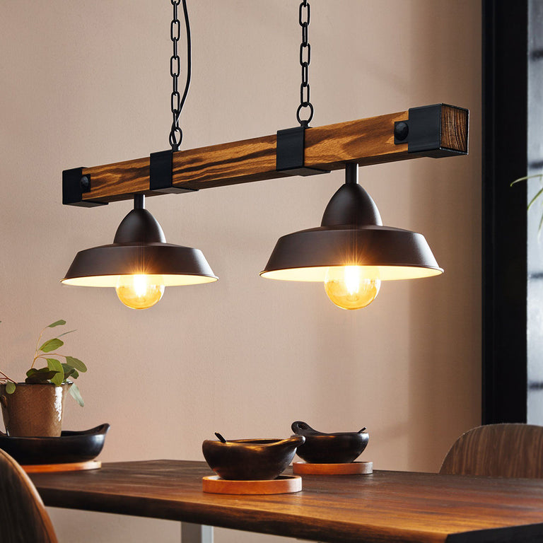 Oldbury 2 Light Pendant Wood / Rustic Brown - 49684
