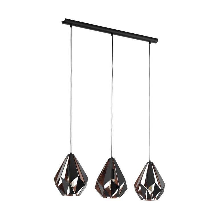 Carlton 1 3 Light Bar Pendant Black / Copper - 49991N