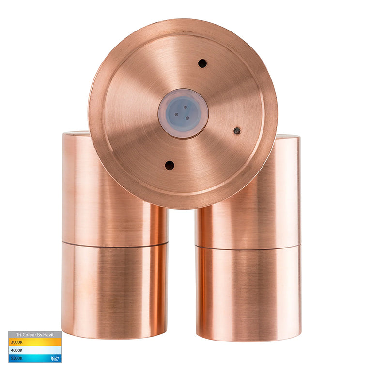 Tivah 2 x 5W CCT 240V GU10 LED Double Adjustable Wall Light Solid Copper - HV1317GU10T