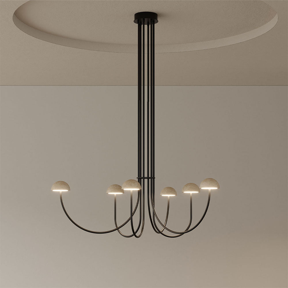 Dussa 6 Light LED Chandelier Black / Travertine - ARO.C1307/6/NEG-TRA
