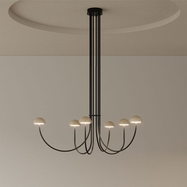 Dussa 6 Light LED Chandelier Black / Travertine - ARO.C1307/6/NEG-TRA