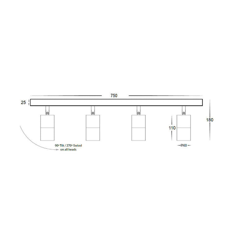 Poseidon 4 Light 240V GU10 Ceiling Spotlight Bar Light White - PG4BARWH