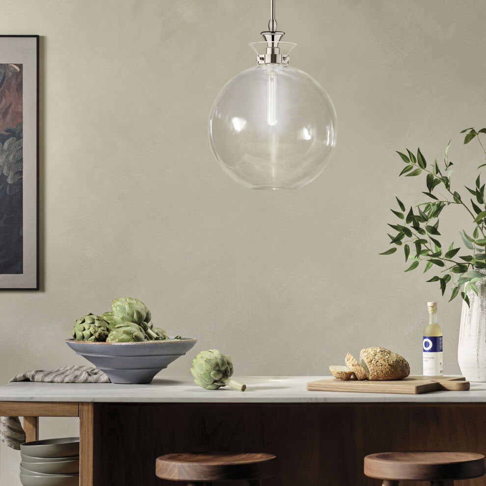 Laria Round Large Pendant Polished Nikel / Clear