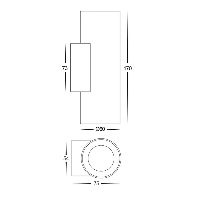 Aries 2 x 6W 5CCT 240V LED Up & Down Wall Pillar Light Aluminium Black - HV3626S-ALUBLK