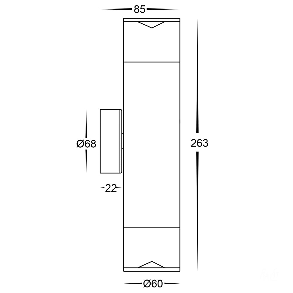 Highlite 2 x 5W 240V GU10 LED Up / Down Wall Light Titanium Aluminium - HV1089T-TTM-240V