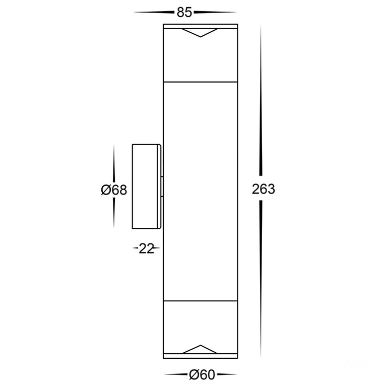 Highlite 2 x 5W 240V GU10 LED Up / Down Wall Light Titanium Aluminium - HV1089T-TTM-240V