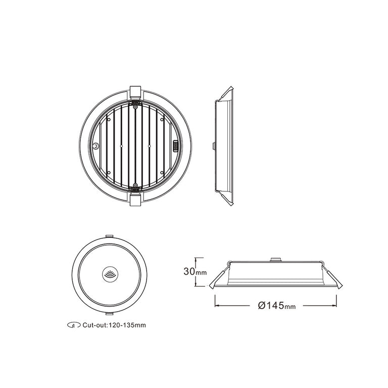 Super Slim 12W Flicker Free Dimmable LED Downlight White With Microwave Sensor / Tri-Colour - AL5008-WHTC12S02-TS