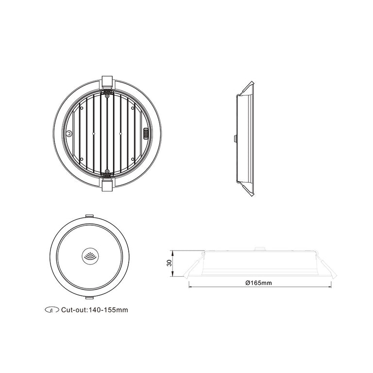 Super Slim 15W Flicker Free Dimmable LED Downlight White With Microwave Sensor / Tri-Colour - AL5009-WHTC15S02-TS