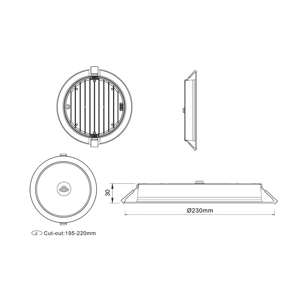 Super Slim 24W Flicker Free Dimmable LED Downlight White With Microwave Sensor / Tri-Colour - AL5011-WHTC24S02-TS