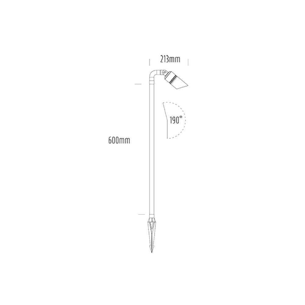 Hydra 12V MR16 Adjustable Path/Spike Light with Elbow Adapter Large Black Brass - AQL-414-B2-M