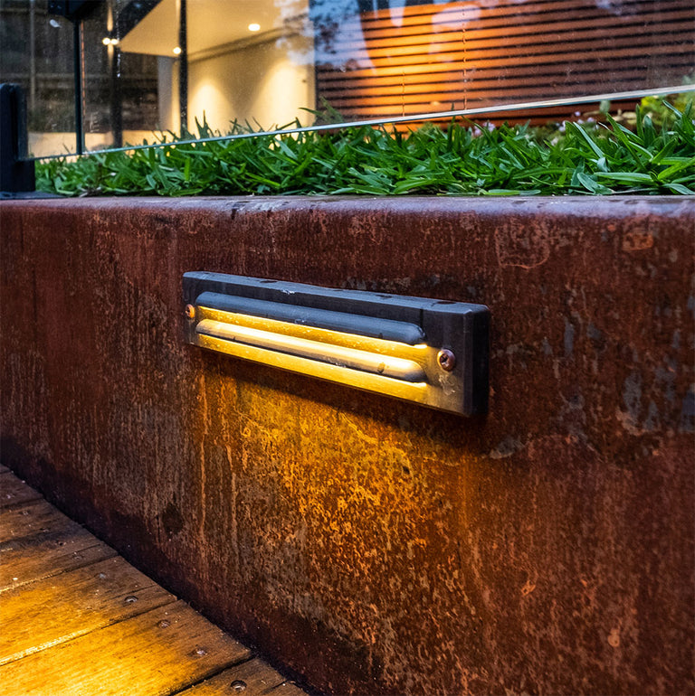Hydra 7W Rectangle Slotted LED Step Light Black Brass / Warm White - AQL-420-B2-Y00730DFS