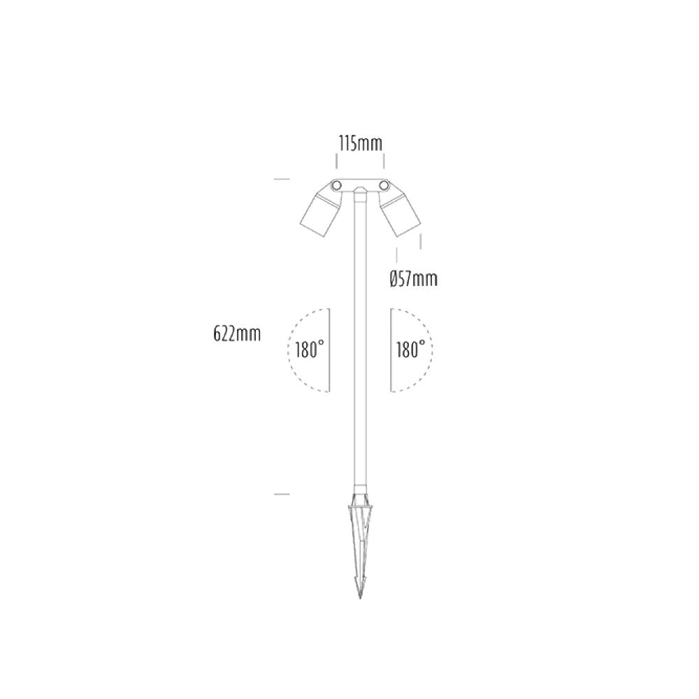 Hydra 12V~24V AC / 24V DC MR16 Adjustable Twin Spike Pathlight Black - AQL-451-B2-M