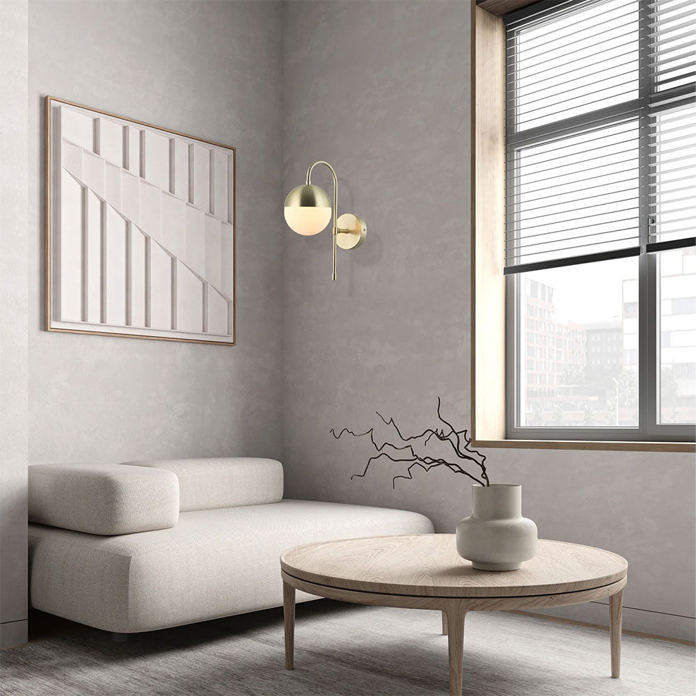 Interior Round Opal Glass with Satin Gold Frame Wall Light - ARO2