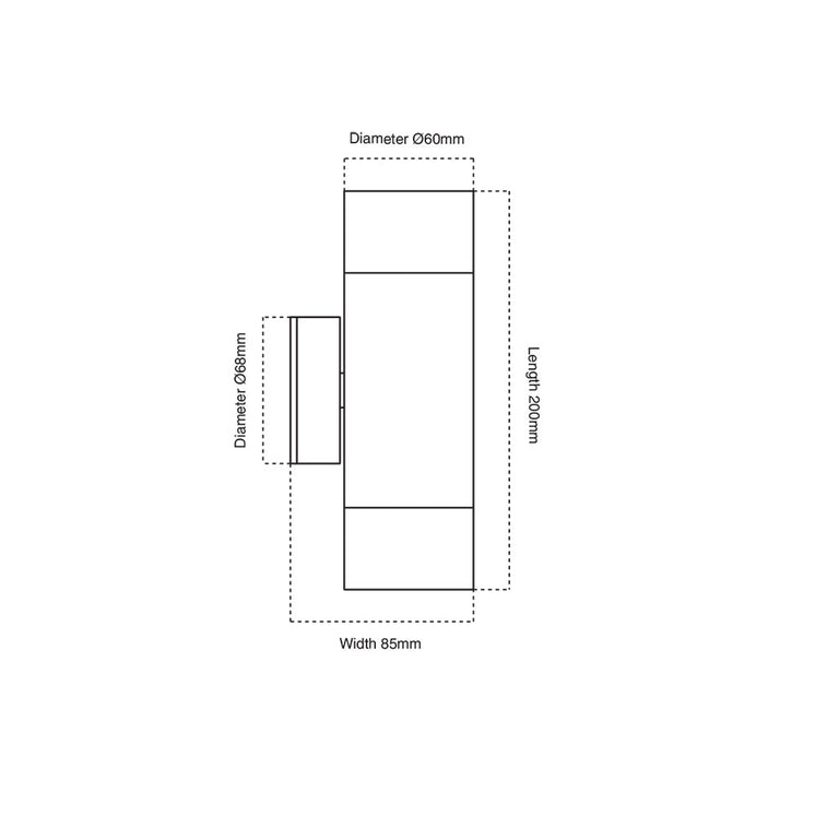 Elegant 12W 240V Up & Down LED Wall Pillar Light Anodised Black / Cool White - AT5004/AND/BLK/LED