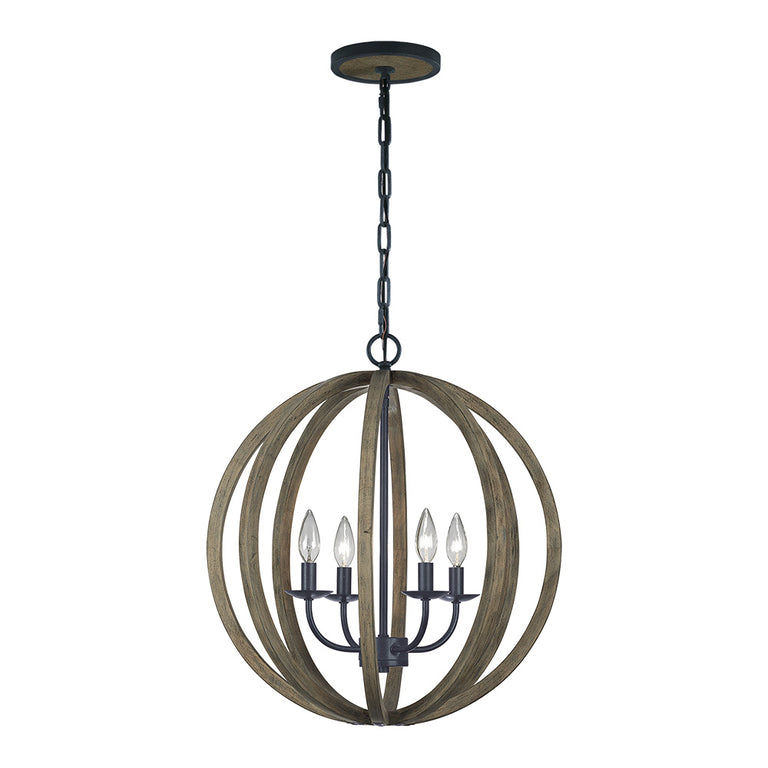 Allier 4 Light Pendant Pendant Weather Oak Wood / Antique Forged Iron - FE-ALLIER-4P-WW
