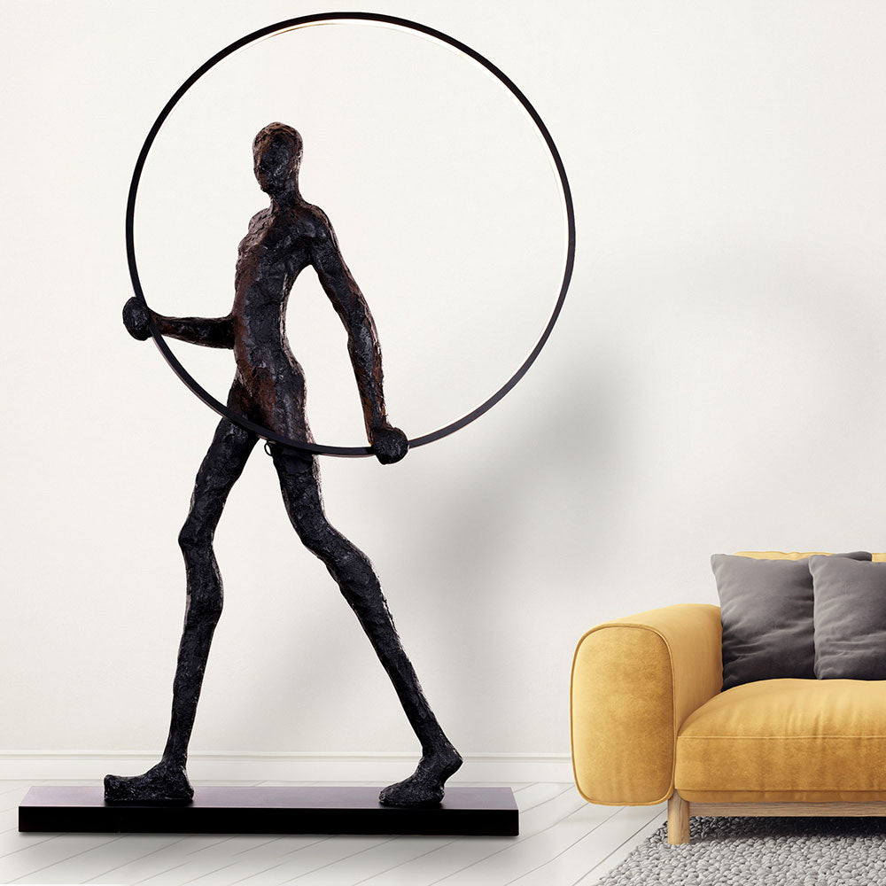 Art Body Statue Decorative Floor Lamp Man Holding Ring Black / Warm White