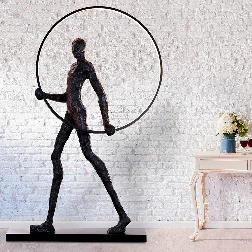 Art Body Statue Decorative Floor Lamp Man Holding Ring Black / Warm White
