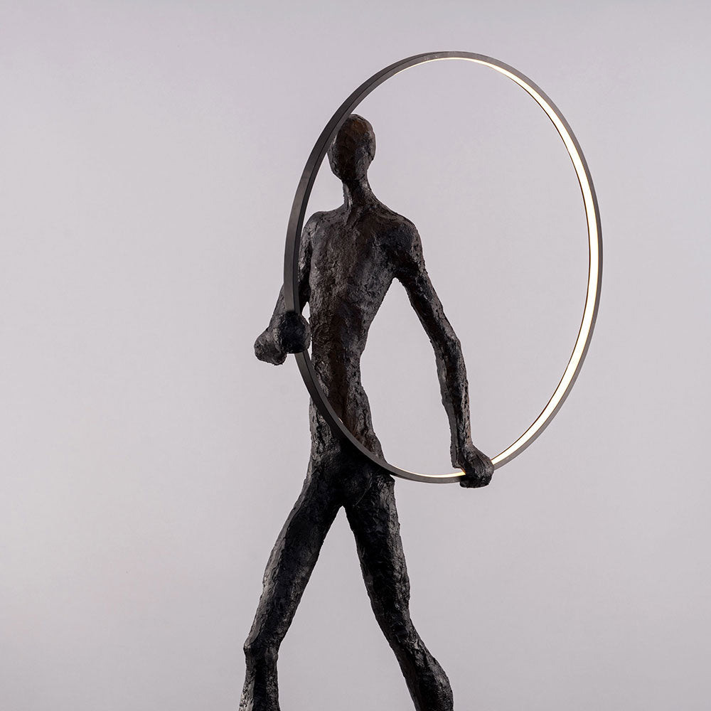 Art Body Statue Decorative Floor Lamp Man Holding Ring Black / Warm White