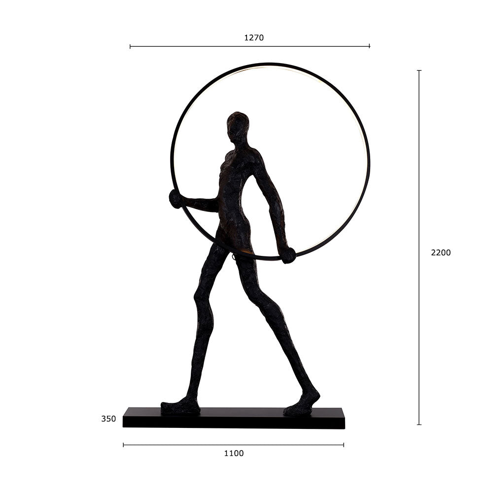 Art Body Statue Decorative Floor Lamp Man Holding Ring Black / Warm White