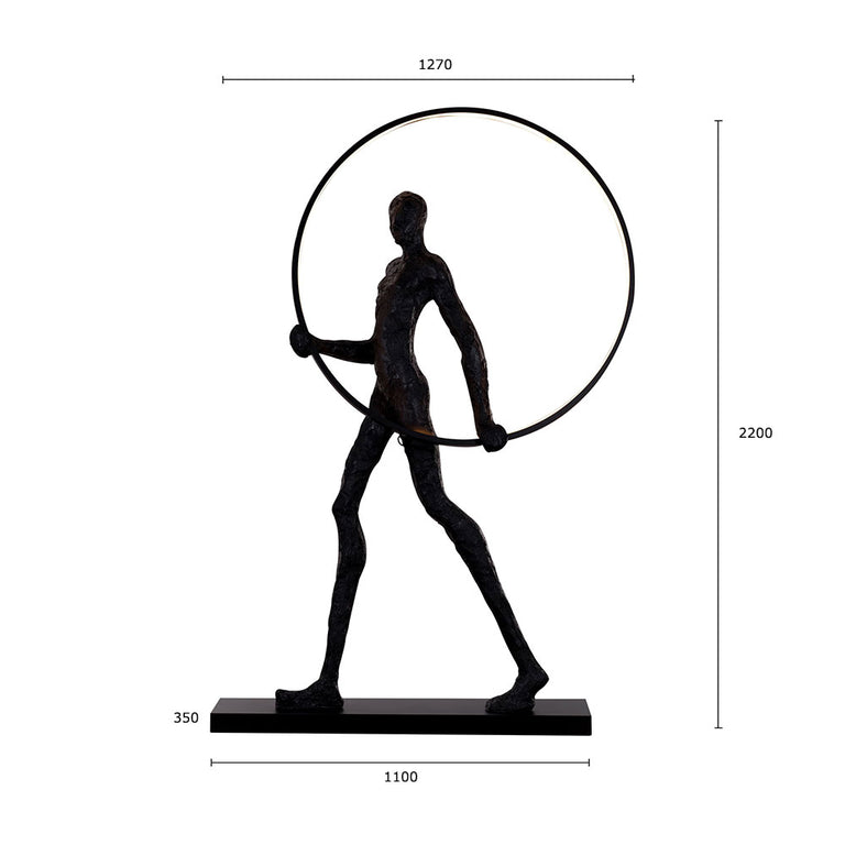 Art Body Statue Decorative Floor Lamp Man Holding Ring Black / Warm White