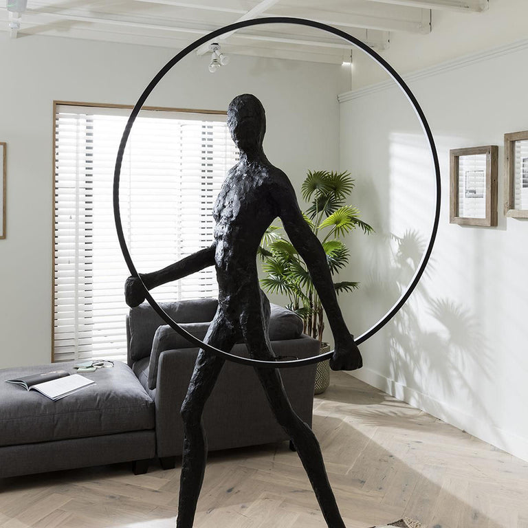 Art Body Statue Decorative Floor Lamp Man Holding Ring Black / Warm White