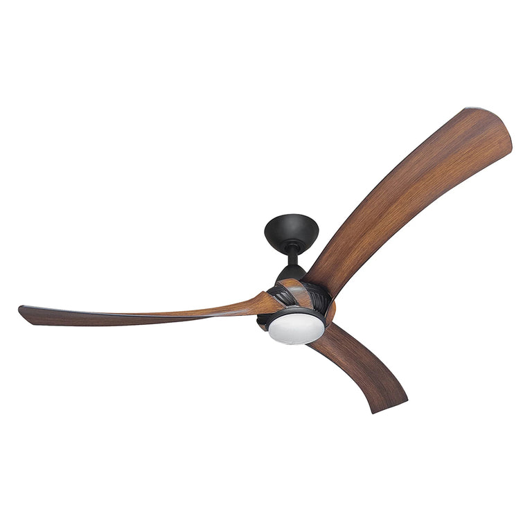 Arumi V2 52" AC Indoor / Outdoor Ceiling Fan With 17W Dimmable LED Black / Koa Polymer Blades - ARU52BKKALED
