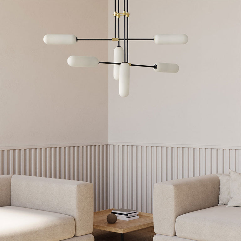 Atil LED 6 Linear Pendant Lamp Matt Black / Opal - ARO.C1281/6