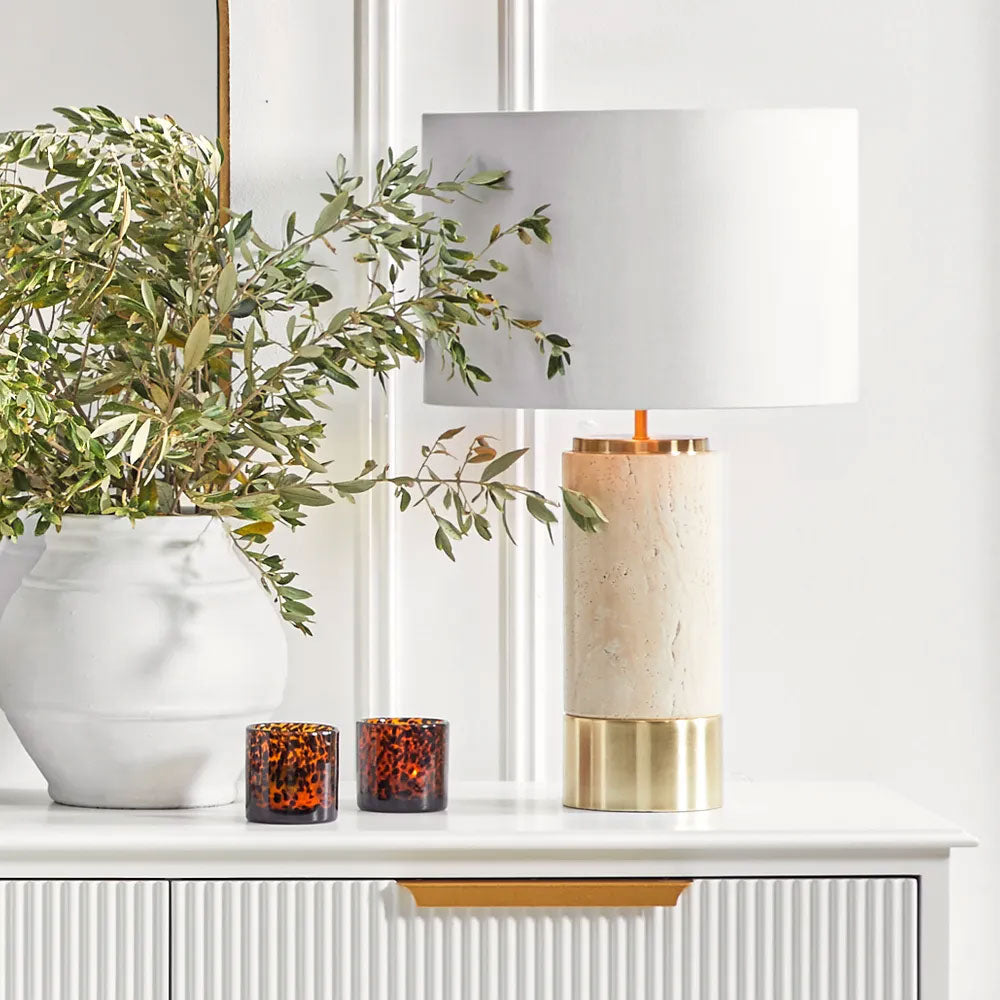 Paola Travertine Table Lamp With White Shade - B12378