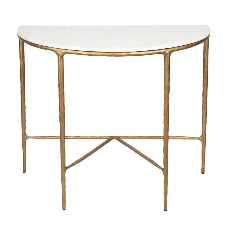 Heston Marble Demilune Table Brass - B32182