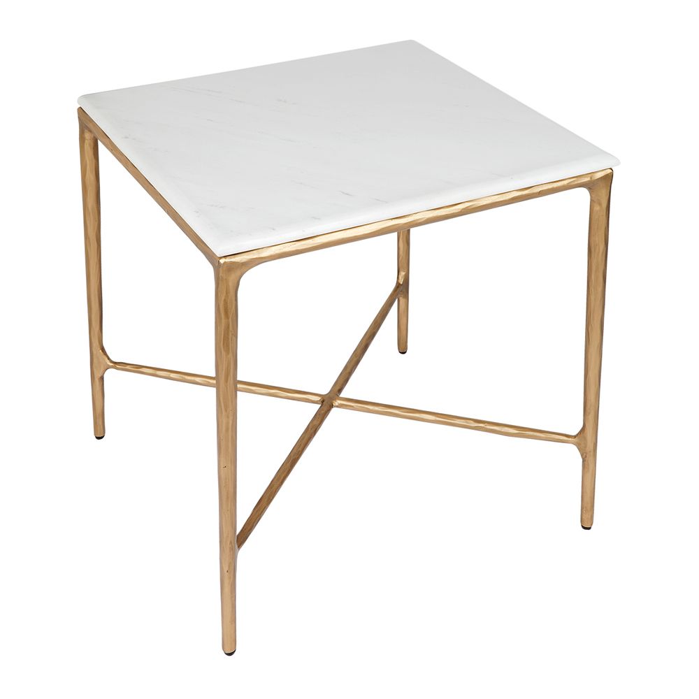 Heston Square Marble Side Table Brass - B32779