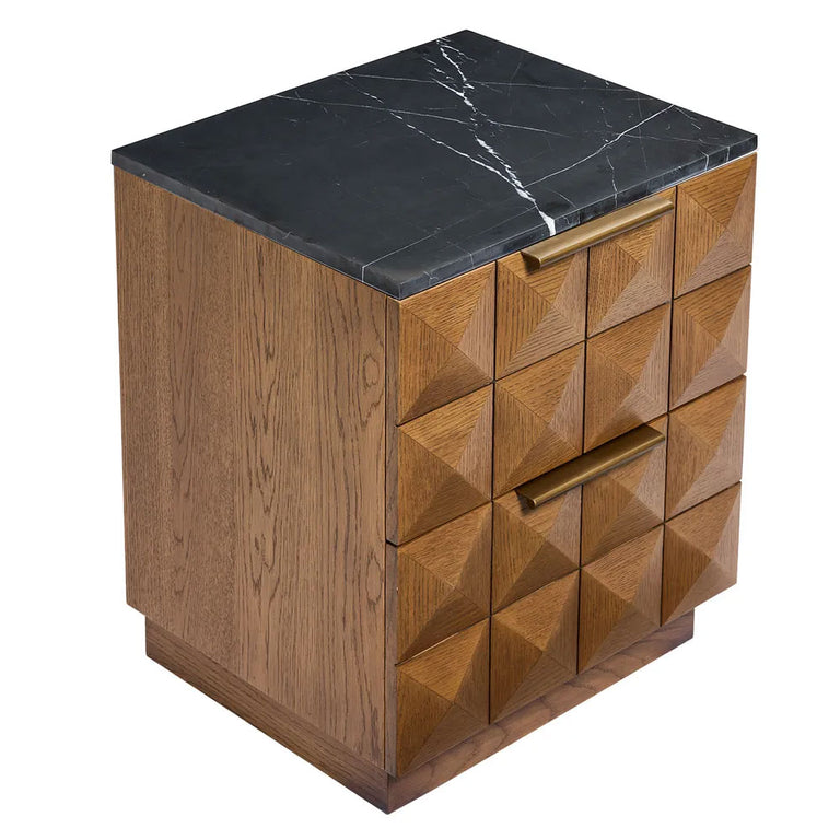 Benedict Walnut Bedside Table Black Marble - B34072