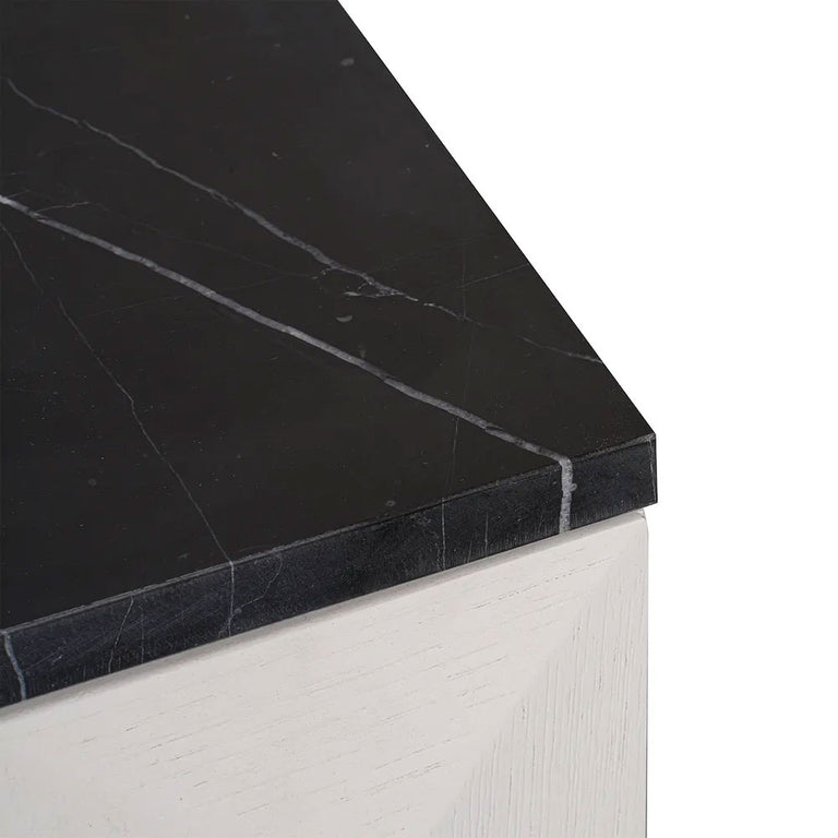 Benedict White Oak Bedside Table Range Black Marble - B34080