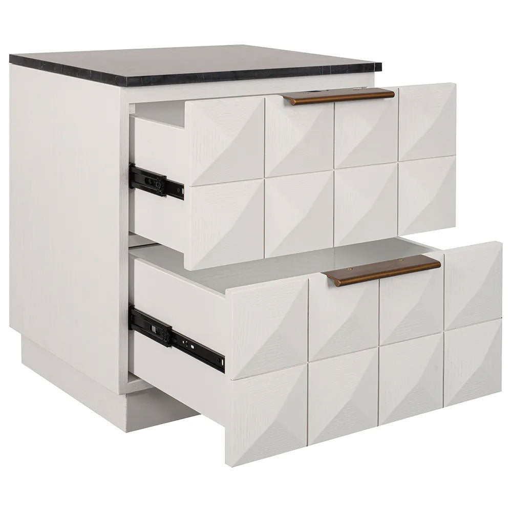 Benedict White Oak Bedside Table Range Black Marble - B34080