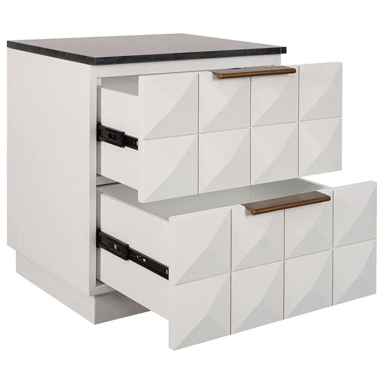 Benedict White Oak Bedside Table Range Black Marble - B34080